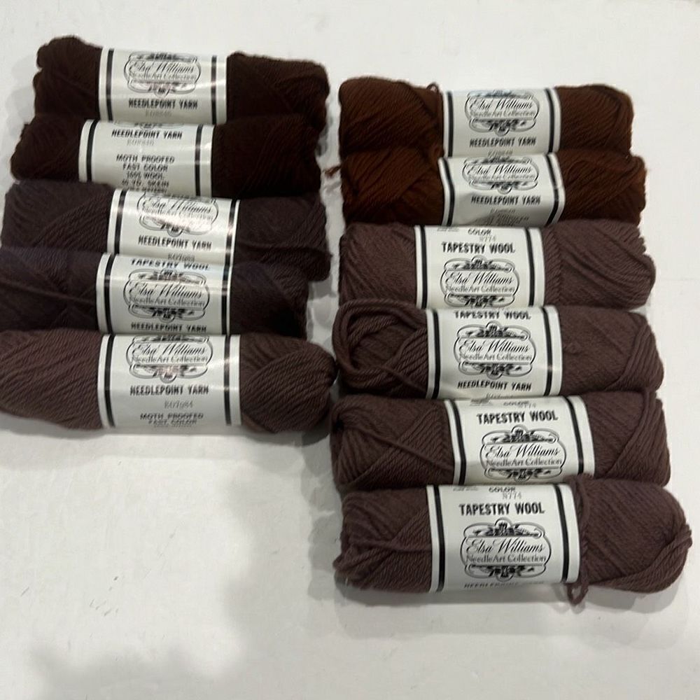 Elsa Williams Mixed Lot 11 Skeins Brown Needlepoint Yarn 40 Yd Skein 100% Wool